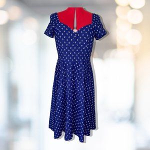 Unique Vintage - Navy Blue Anchor Fit & Flare Dress - Size Large